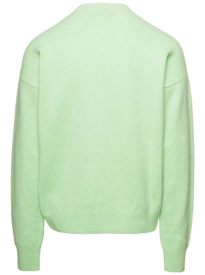 Shop Palm Angels Green Jumper With Contrasting Maxi Drawing In Wool Blend Man