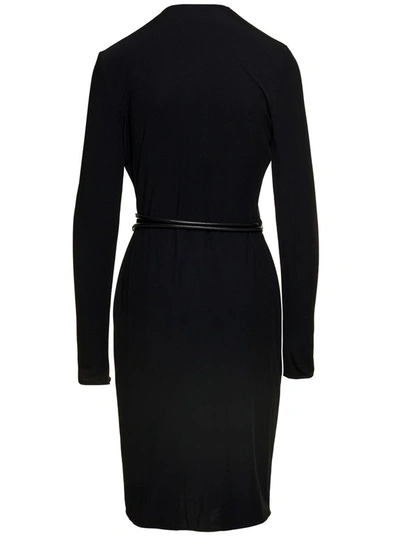 Shop Tom Ford Black Midi Dress With V Neckline And Hooked Belt Detail In Viscose Woman