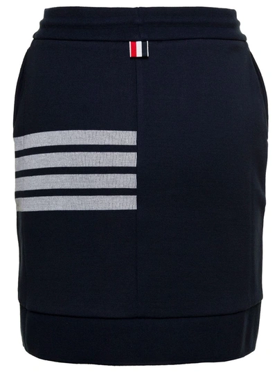 Shop Thom Browne Blue 'sack' Skirt With Drawstring And Striped Motif In Cotton Woman