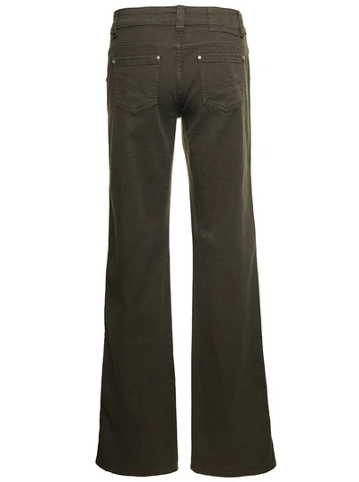 Shop Blumarine Military Green Cargo Jeans With Buckles And Branded Button In Stretch Cotton Denim Woman