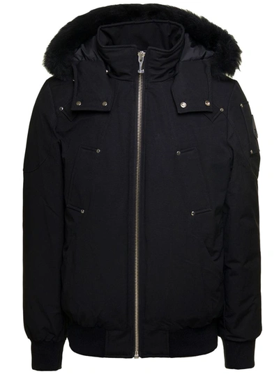 Shop Moose Knuckles 'debbie' Black Down Jacket With Logo Patch And Hood In Cotton Blend Man