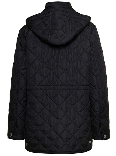 Shop Burberry Black Long Down Jacket With Quilted Texture And Button Fastening In Nylon Woman
