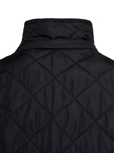 Shop Burberry Black Long Down Jacket With Quilted Texture And Button Fastening In Nylon Woman