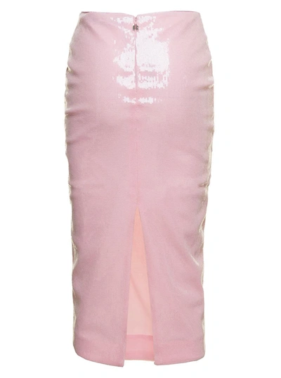 Shop Rotate Birger Christensen Midi Pink Pencil Skirt With All-over Paillettes Embellishment In Stretch Fabric Woman