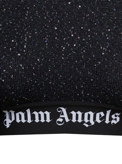 Shop Palm Angels Black 'soiree' Knitted Top With Contrasting Logo In Viscose Blend Woman