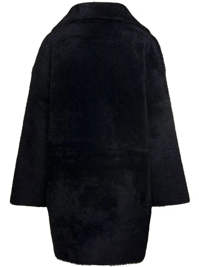 Shop Pinko Black Double-breasted Coat With Wide Revers In Eco Fur Woman