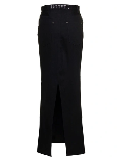 Shop Rotate Birger Christensen Black Maxi Skirt With Jewel Details Along The Pockets In Cotton Denim Woman