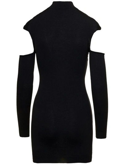 Coperni Black Mini Dress With Mock Neck And Twisted Cut-out In Wool Woman In Black
