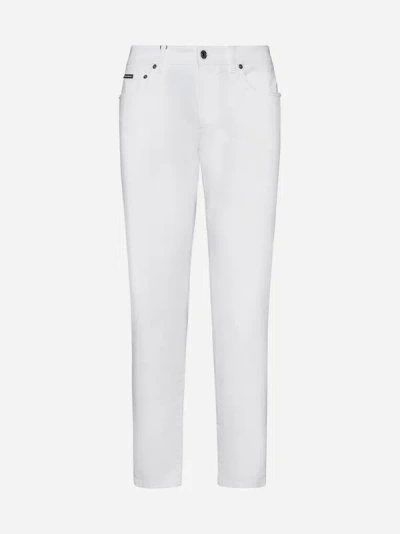 Shop Dolce & Gabbana Logo-plaque Slim-fit Jeans In White