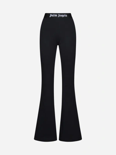Shop Palm Angels Cotton Flared Trousers In Black