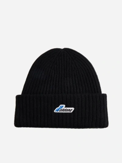 Shop We11 Done Logo-patch Wool Beanie In Black