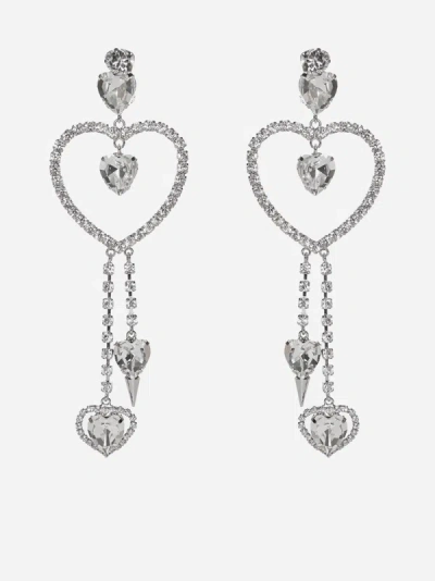 Shop Alessandra Rich Pendants Heart Earrings In Crystal,silver