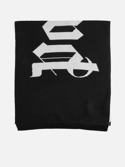 Shop Palm Angels Logo Wool-blend Scarf In Black,off,white