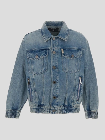 Shop Balmain Jacket In Bleu Jean