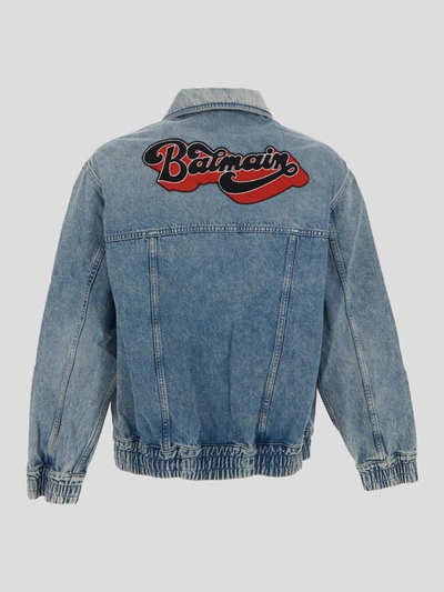 Shop Balmain Jacket In Bleu Jean