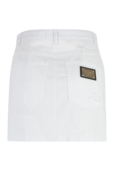 Shop Dolce & Gabbana Denim Mini Skirt In White