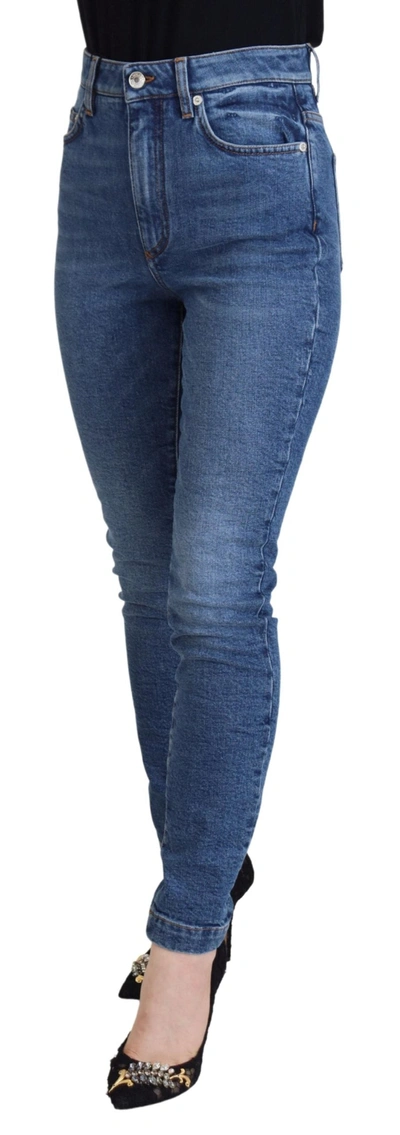 Shop Dolce & Gabbana Blue Cotton Skinny High Waist Denim Women's Jeans