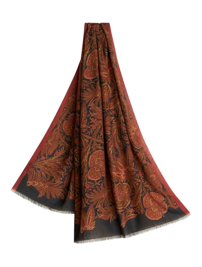 Shop Etro Floral Silk And Cashmere Scarf In Brown