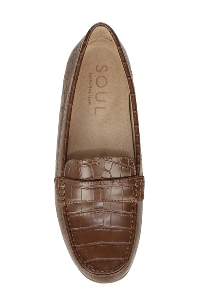 Shop Soul Naturalizer Seven Croc Embossed Penny Loafer In Brown Croco Synthetic