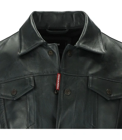Shop Dsquared2 Dan Jean Green Leather Jacket