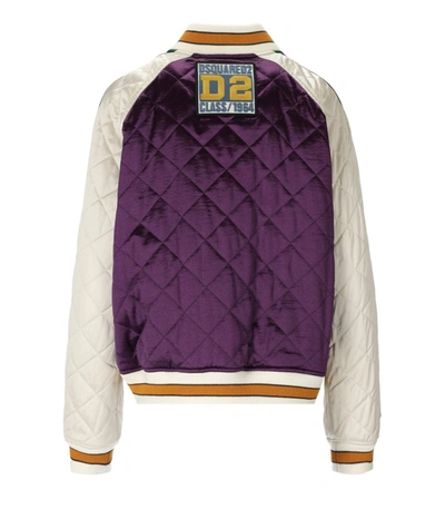 Shop Dsquared2 Varsity Satin Purple Bomber Jacket In Violet