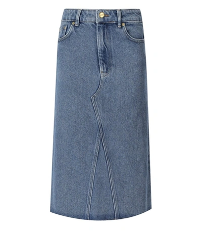 Shop Ganni Light Blue Denim Midi Skirt