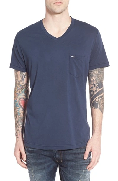 Diesel 't-thery' V-neck Pocket T-shirt In Midnight/ Blue