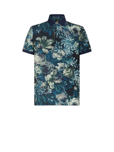 Shop Etro Cotton Jersey Polo Shirt Enriched With A Floral Print. In Blue