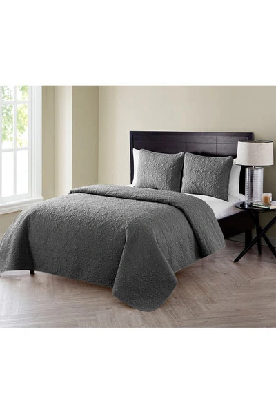 Vcny Home Caroline Embossed Floral Quilt Set In Grey