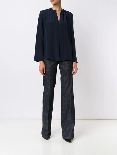 Shop Derek Lam Kara Long-sleeve Silk Blouse In Blue