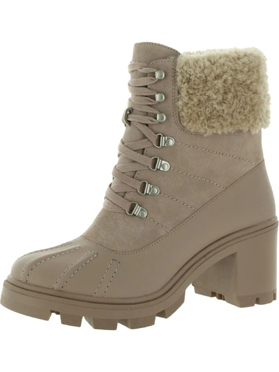 Shop Splendid Mikayla Womens Leather Block Heel Combat & Lace-up Boots In Beige