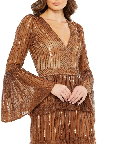 Shop Mac Duggal Embellished Bell Sleeve Tiered Gown In Copper