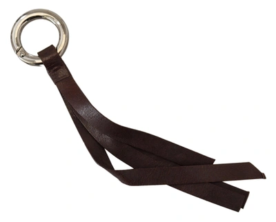Shop Costume National Brown Leather Silver Tone Metal Keyring Women's Keychain