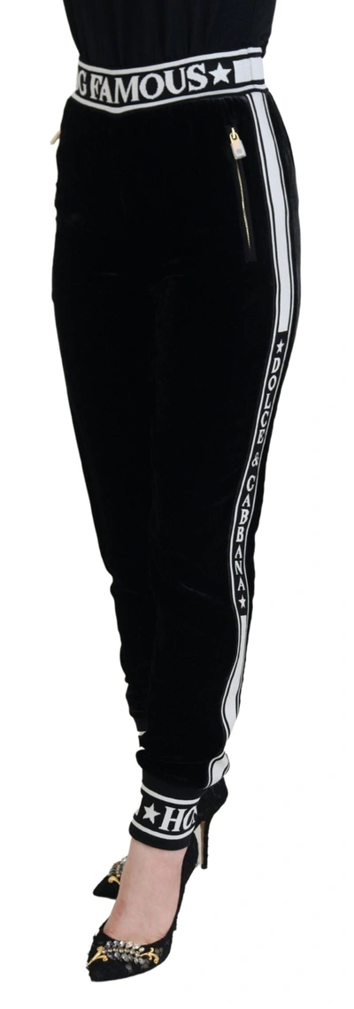 Shop Dolce & Gabbana Black Dg Logo Velvet Trouser Women's Pants