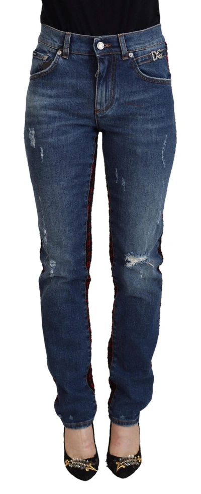 Shop Dolce & Gabbana Blue Checkered Back Skinny Denim Women's Jeans