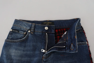 Shop Dolce & Gabbana Blue Checkered Back Skinny Denim Women's Jeans