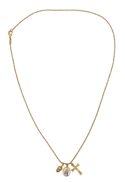Shop Dolce & Gabbana Gold Brass Chain Religious Cross Pendant Charm Women's Necklace