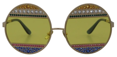 Shop Dolce & Gabbana Gold Oval Metal Crystals Shades Dg2209b Women's Sunglasses