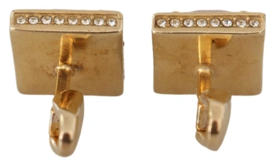 Shop Dolce & Gabbana Gold Plated Sterling 925 Silver Crystal Accessory Men's Cufflinks