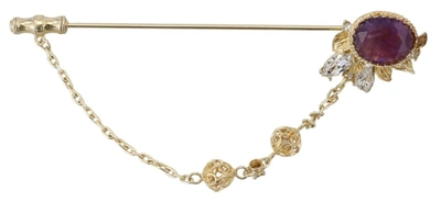Shop Dolce & Gabbana Gold Tone 925 Sterling Silver Crystal Chain Pin Women's Brooch