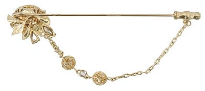 Shop Dolce & Gabbana Gold Tone 925 Sterling Silver Crystal Chain Pin Women's Brooch