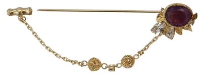 Shop Dolce & Gabbana Gold Tone 925 Sterling Silver Crystal Chain Pin Women's Brooch