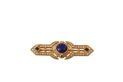 Shop Dolce & Gabbana Gold Tone Brass Crystal Embellished Pin Women's Brooch