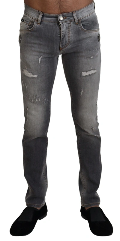 Shop Dolce & Gabbana Gray Washed Cotton Skinny Denim Men's Jeans