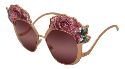 Shop Dolce & Gabbana Pink Gold Rose Sequin Embroidery Dg2202 Women's Sunglasses