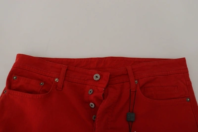Shop Dolce & Gabbana Red Cotton Straight Fit Men Denim Men's Jeans
