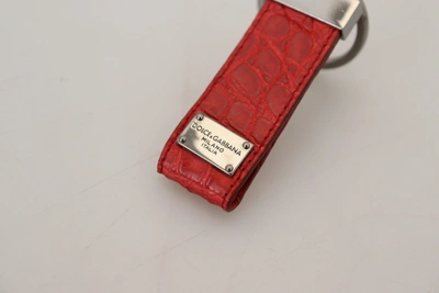Shop Dolce & Gabbana Red Leather Logo Plaque Silver Brass Women's Keychain