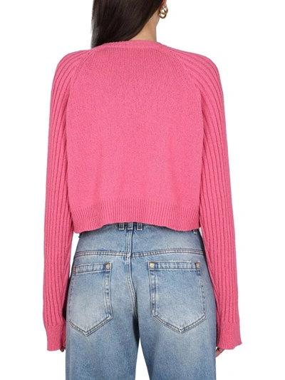 Shop Balmain Crewneck Sweater With Logo In Pink