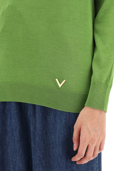Shop Valentino Garavani Sweater In Cashmere And Silk With 'v Gold' Detail In Green