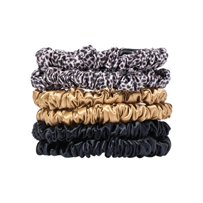 Shop Slip Pure Silk Skinny Scrunchies In Mixed Leopard